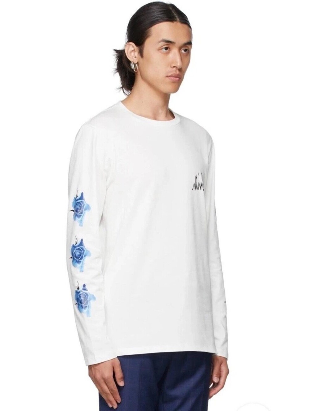 PAUL SMITH NWOT Men’s Organic Cotton Monarch Rose L/S T-Shirt in White-Medium